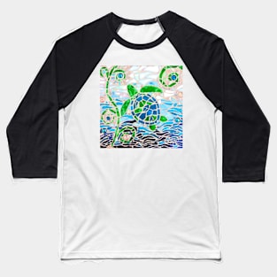 Turtle Mosaic Turquoise Baseball T-Shirt